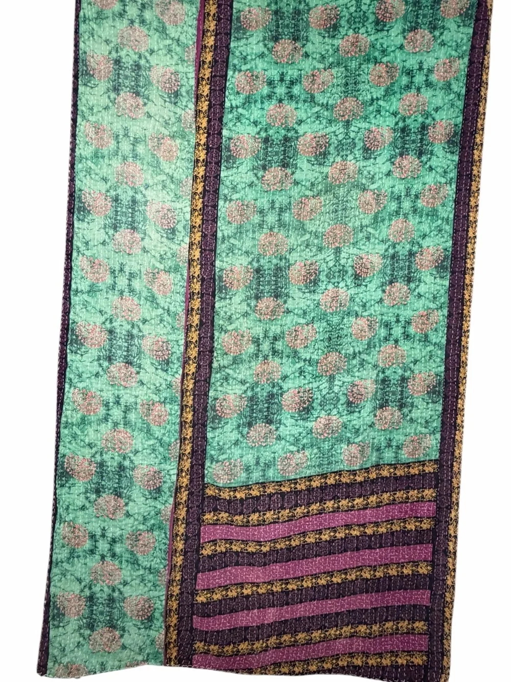 Vintage Handmade Printed Kantha Quilt India Sari Throw Blanket Twin 52x80